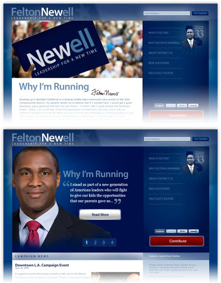 screenshots: political campaign web site